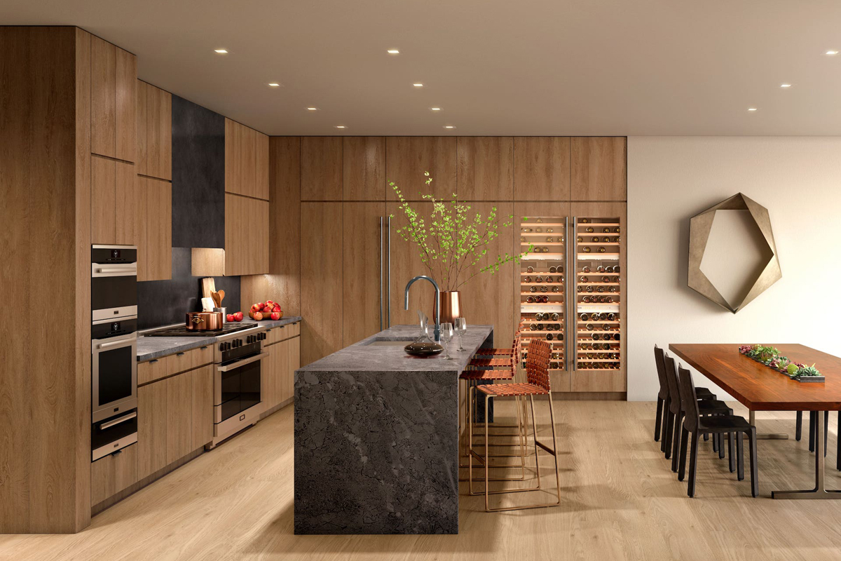 Open kitchens with Miele appliances + wine storage