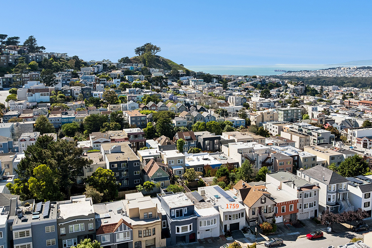 Aerial view all the way to the ocean